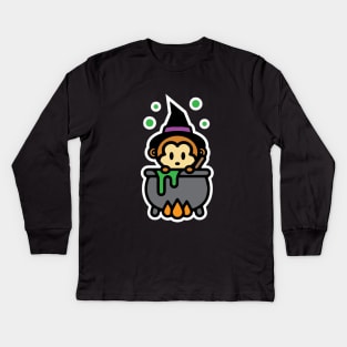 Monkey Witch Halloween Bambu Brand Momo Boiling Pot Kids Long Sleeve T-Shirt